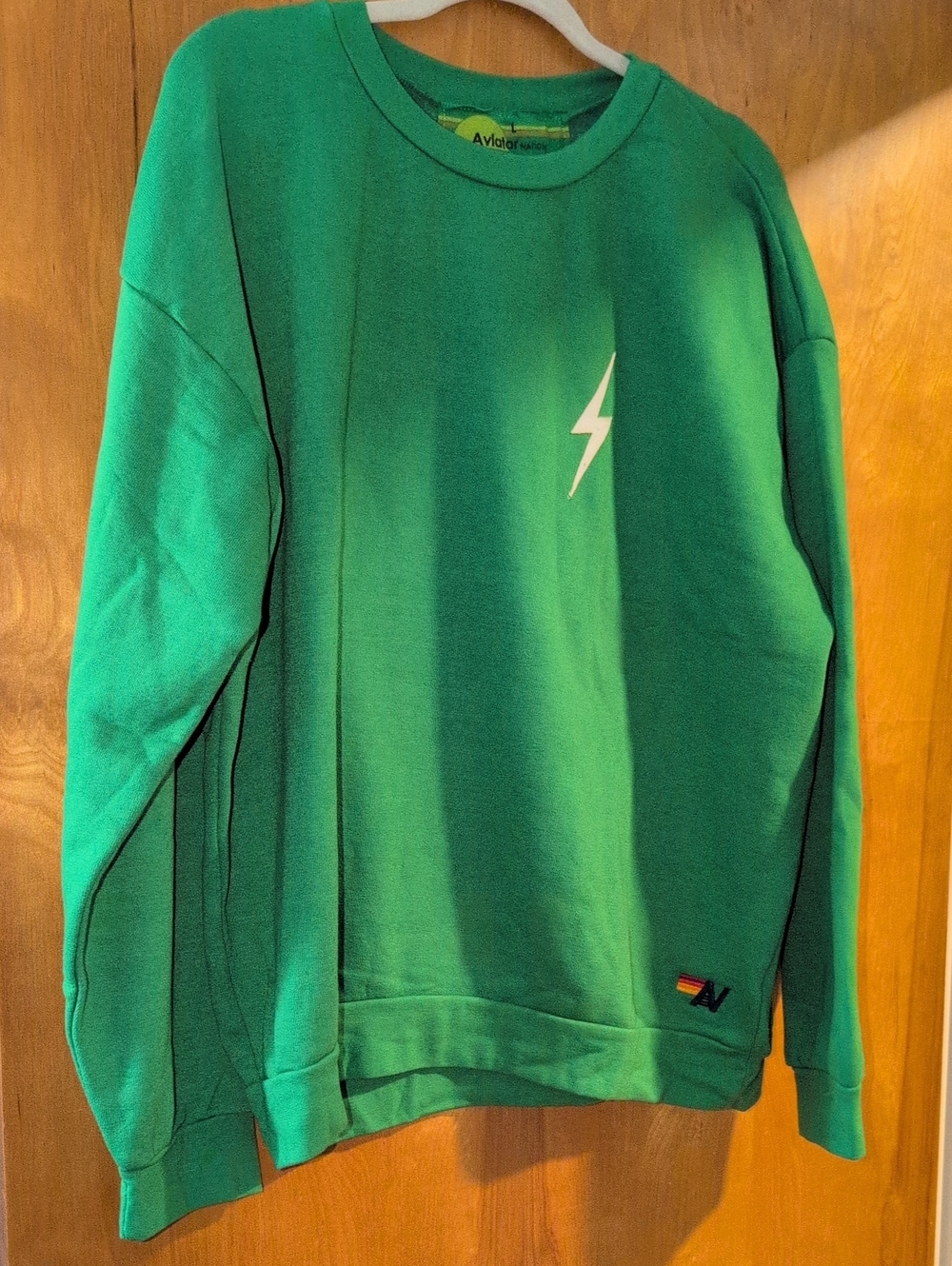 Aviator Nation Green Crewneck Sweatshirt with White Lightning Logo